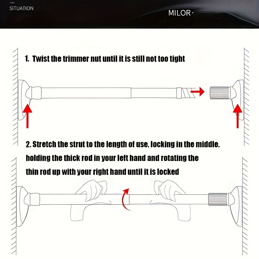 Telescopic Shower Curtain Rod with Wings, No-Drill