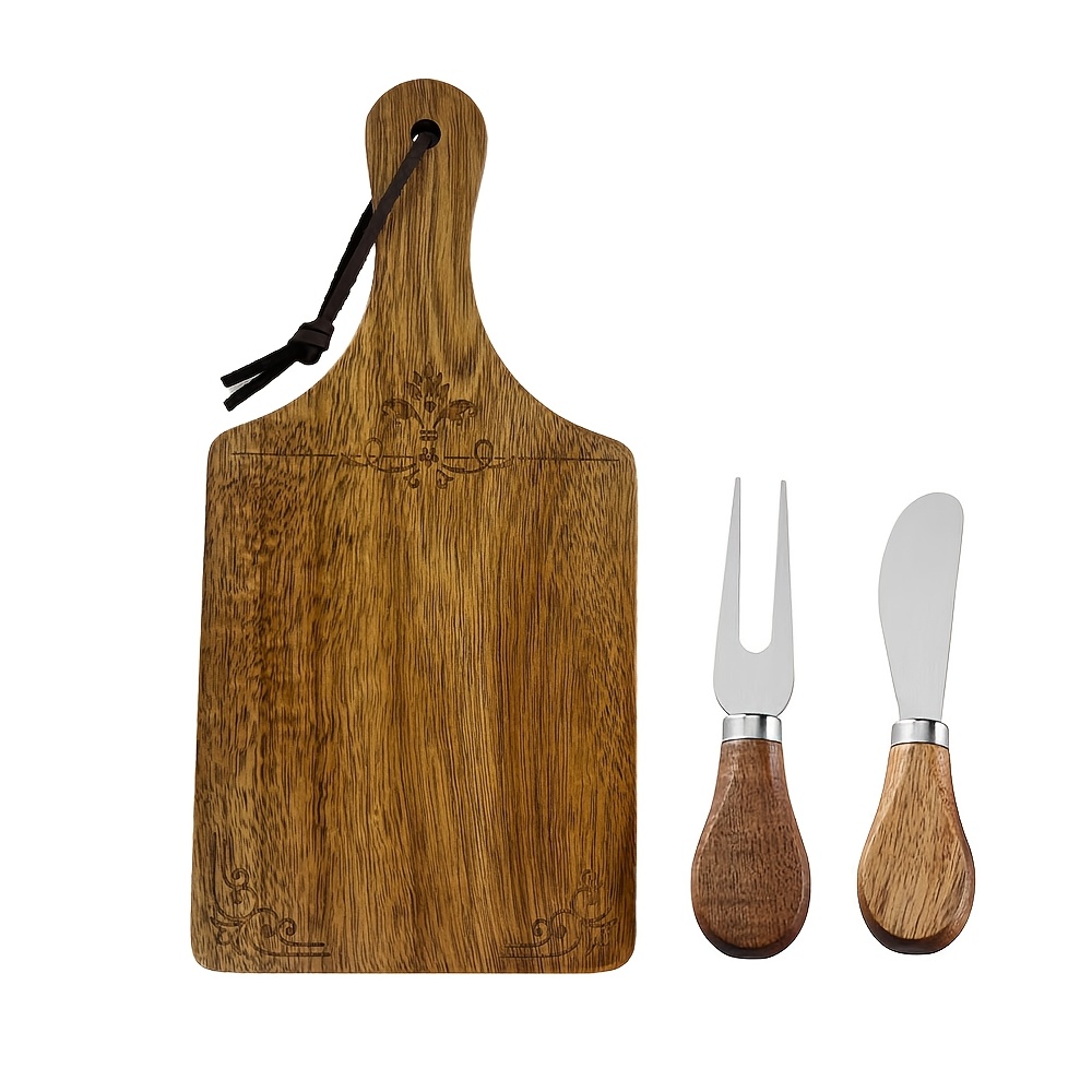 TEMU Ergonomic Handle Cheese Board And Set&mini Cooked Food Board - Elegant Square Board - Natural Wood Grain - Wedding, Bridal Shower, Birthday Gift