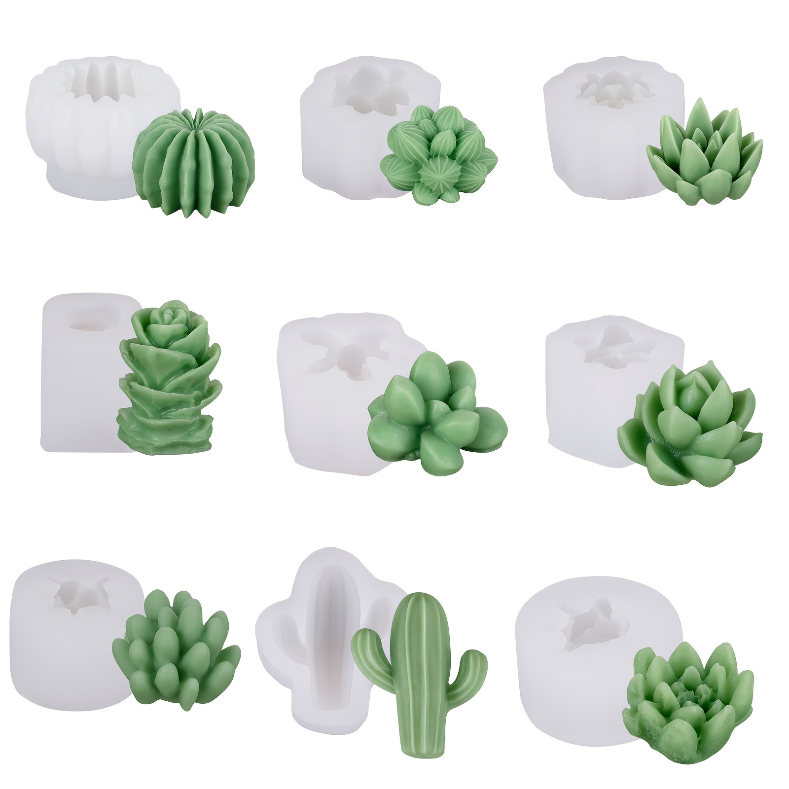 

9pcs & Cactus Silicone Candle Mold Set - 3d Floral And Green For Diy Scented Candles, Wax, Resin Crafting - , , Candle Making Supplies