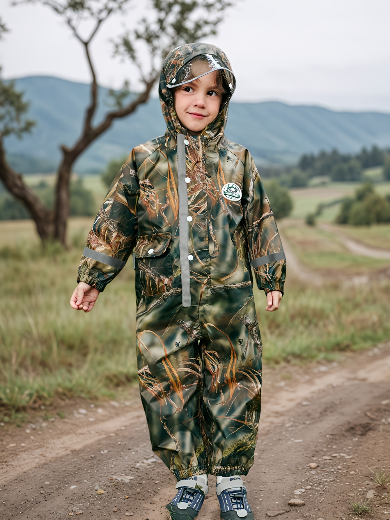 Kids Waterproof Rain Suit Set - Hooded Jacket & Pants With Bag, 3-14 Years, Black