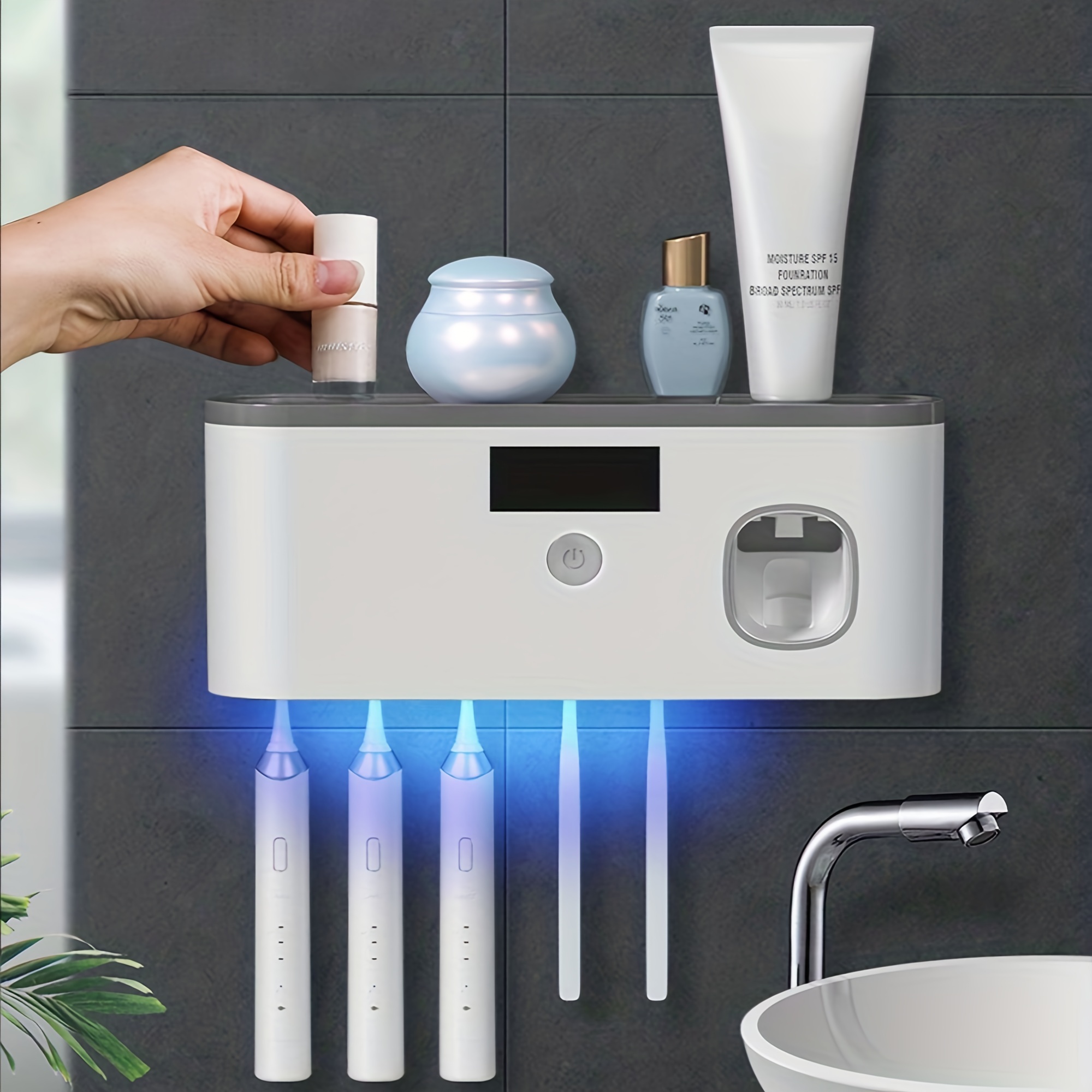 

Disinfect Toothbrush Holder, Intelligent Toothbrush Sterilizer, Uv Sterilization Non Perforated Wall Mounted Toothbrush Storage Rack, Multifunctional Toothbrush Sterilizer