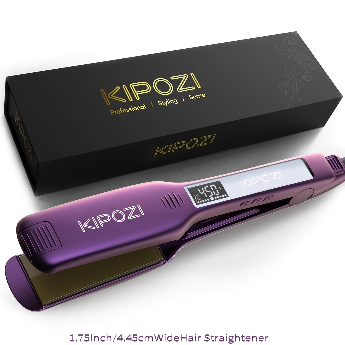 

Kipozz Hair Straightener, , Hair Straightener, Adjustable , With Safety Lock, With 1.75-inch Floating Titanium Wide Plate, Purple