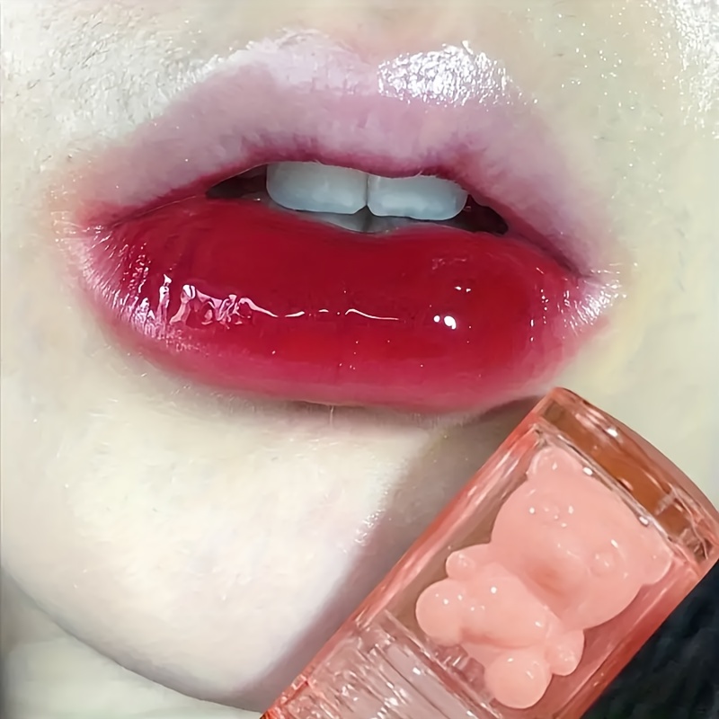 3pcs set strawberry bear cherry lip gloss cute bear     jelly lip with sparkling dew durable waterproof and stain resistant transparent film   lip gloss full lip color a good gift for women valentines day gifts for halloween