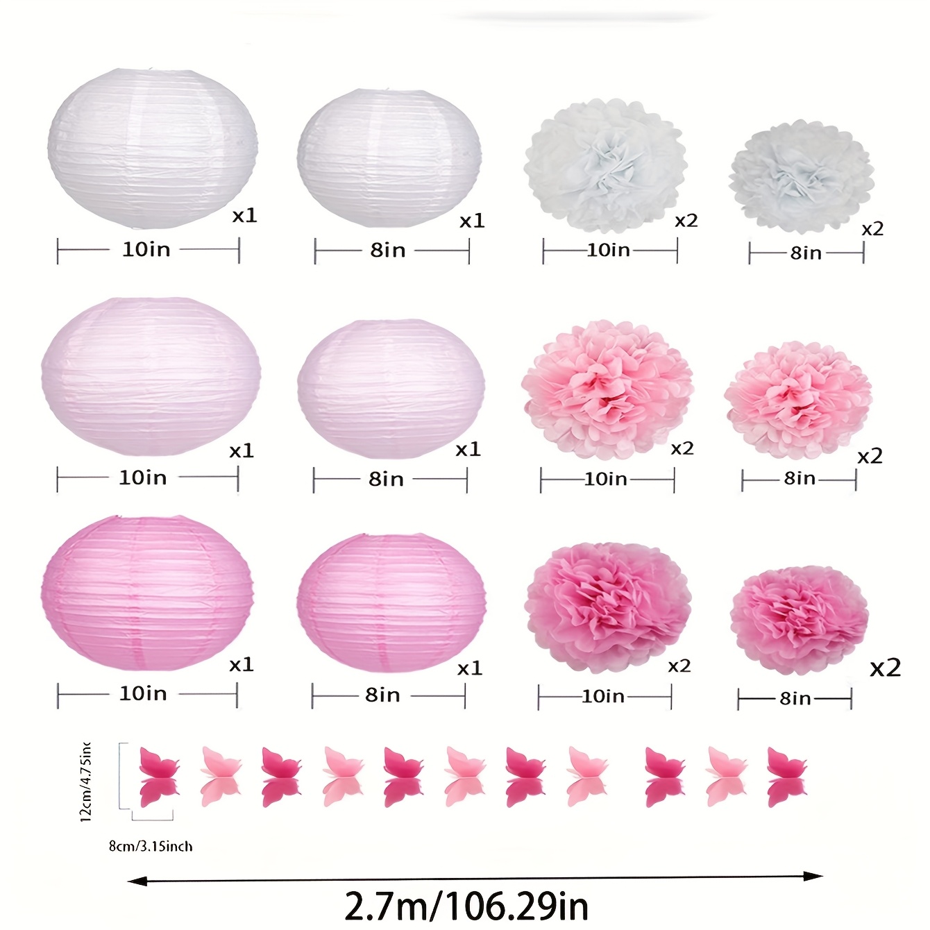 TEMU 19pcs Pink Paper Lanterns, Pink Pom Poms, Pink Garlands, Hanging Paper Balls, Lanterns, Garlands, Wedding Party Background Decoration, Suitable