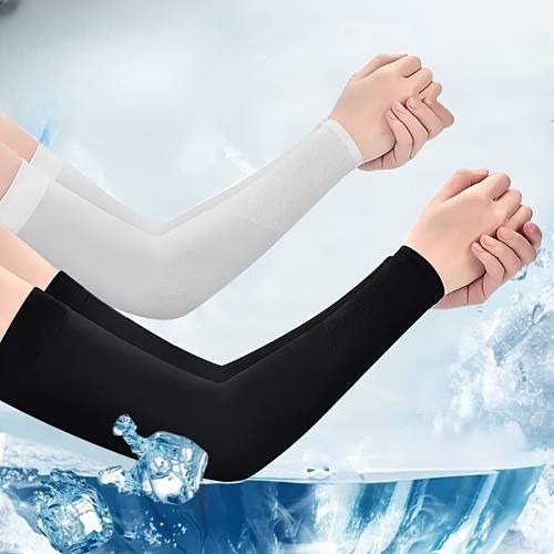 2 pcs solid color unisex ice sleeves silky fiber fabric arm sleeves straight tube breathable arm covers for cycling hiking golf fishing driving outdoor sports in black white and gray