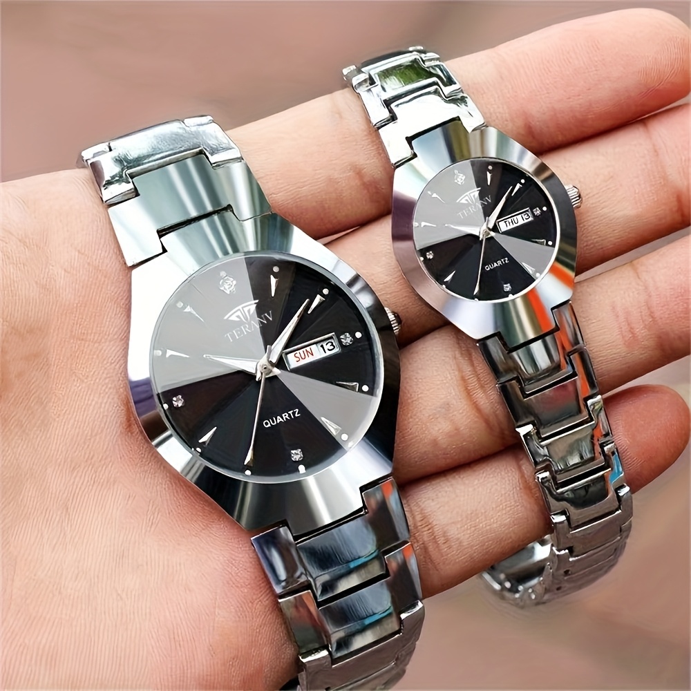 SOIMISS 4 Pcs Couple Watch Valentines Day Present Diamond Watches Day Date Watches Thanksgiving Watch Clock Fashion Casual Mirror Material: Mineral St MASTOP Couple Watches Swiss Brand Golden Watch Men Women