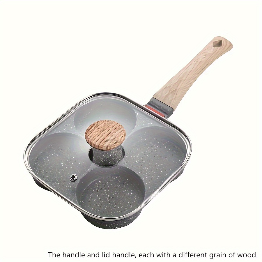 Image of Yumiplus 4-cup Maifan Stone Egg Frying Pan With Lid - Aluminum Breakfast Cookware For Eggs, Pancakes, And Tortillas - Dishwasher Safe, Compatible With Gas And Induction Stoves