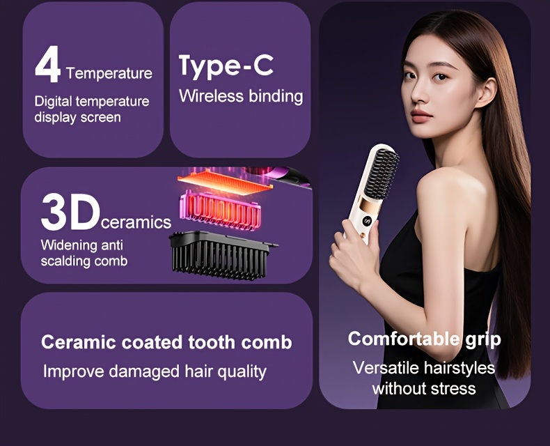 Draagbare en Draadloze Stijltang, Snel, Constante Temperatuur Anti-Broei Ontwerp, Slimme LED Digitaal Display, USB Opladen, Exquise en Lichtgewicht, Geschikt voor Thuis Reizen, een Ideaal Cadeau voor Vrouwen, Professionele Styling Tool