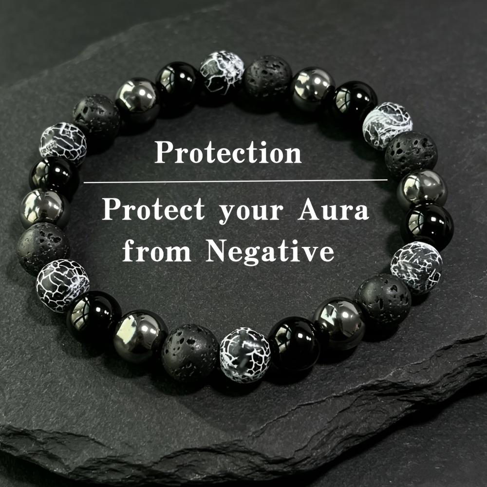 TEMU Handmade Protection Bracelet, Made Of Weathered Agate And Black Rock, Obsidian, Bringing And , Suitable For Daily Wear, Retro Fashion Accessory,