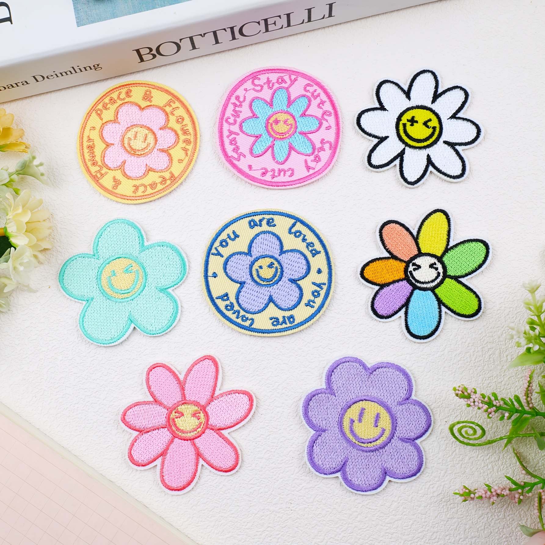 TEMU 8pcs Colorful Flower Embroidery Patches, Macaron Daisy Embroidered Stickers, Clothing And Bag Decorative Patch Stickers