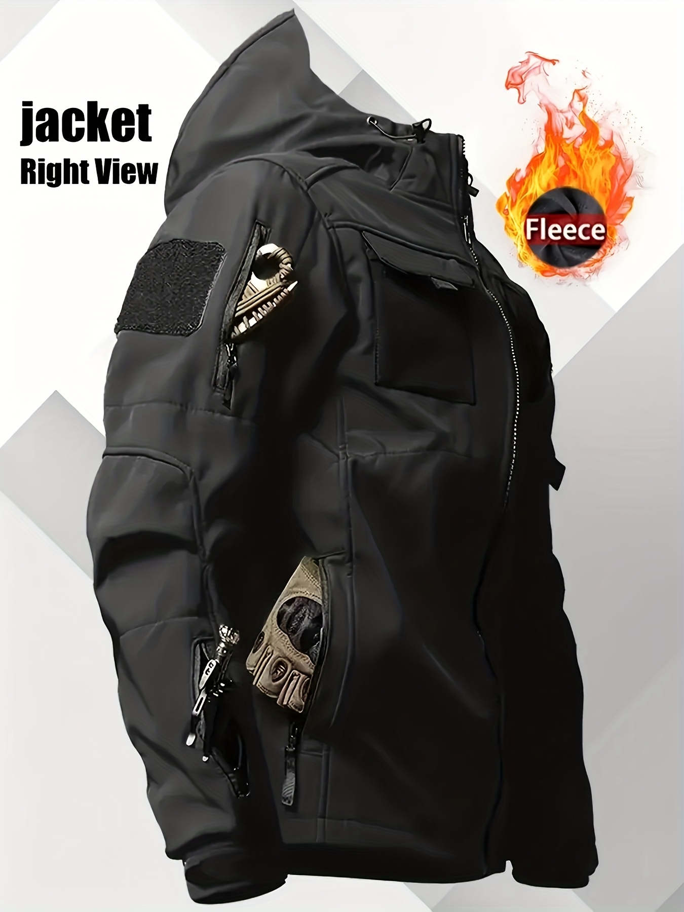 Men's Warm Hooded Zip-Up Shell Jacket with Pockets for Outdoor Activities