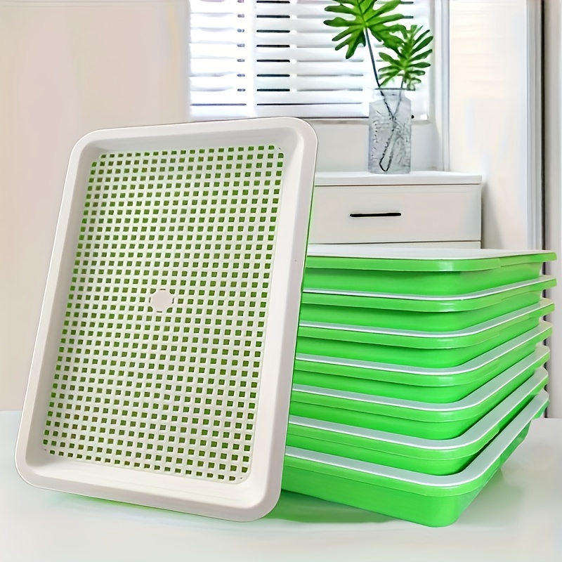 TEMU Hydroponic Seed Starter Trays For Garlic, Peas, Wheat Sprouts & - Durable Plastic With Drainage Holes, Lightweight Stackable Design, No