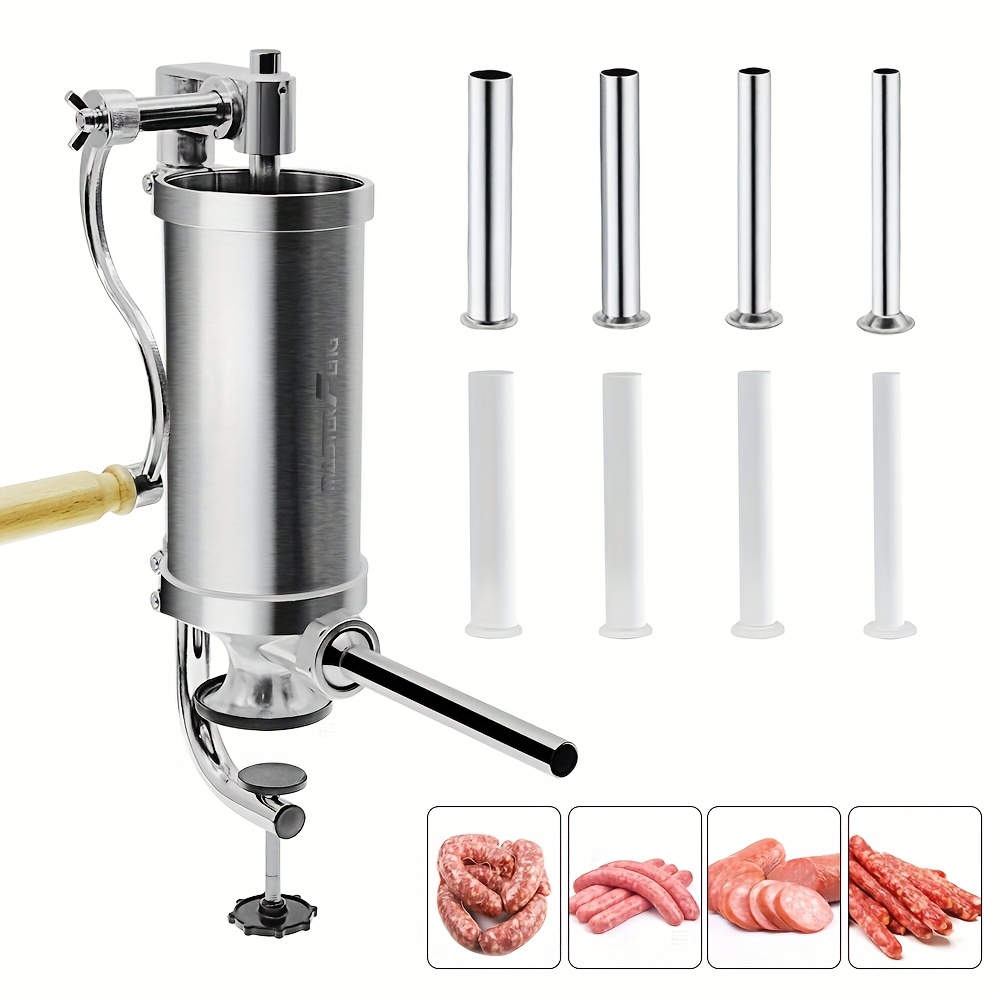   sausage stuffer stainless steel sausage maker best professional kitchen meat sausage stuffing machine with 8 filling nozzles attachment for commercial and household use 2 5lbs vertical