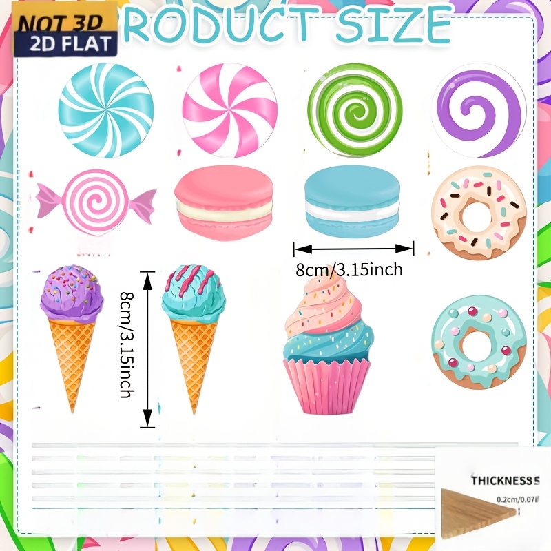 TEMU 2d Flat. 12pcs 8 'large Colorful Christmas Candy Decorations For Christmas Tree | Lollipop Donut Ice Cream Cake Design/decorative Plaques And