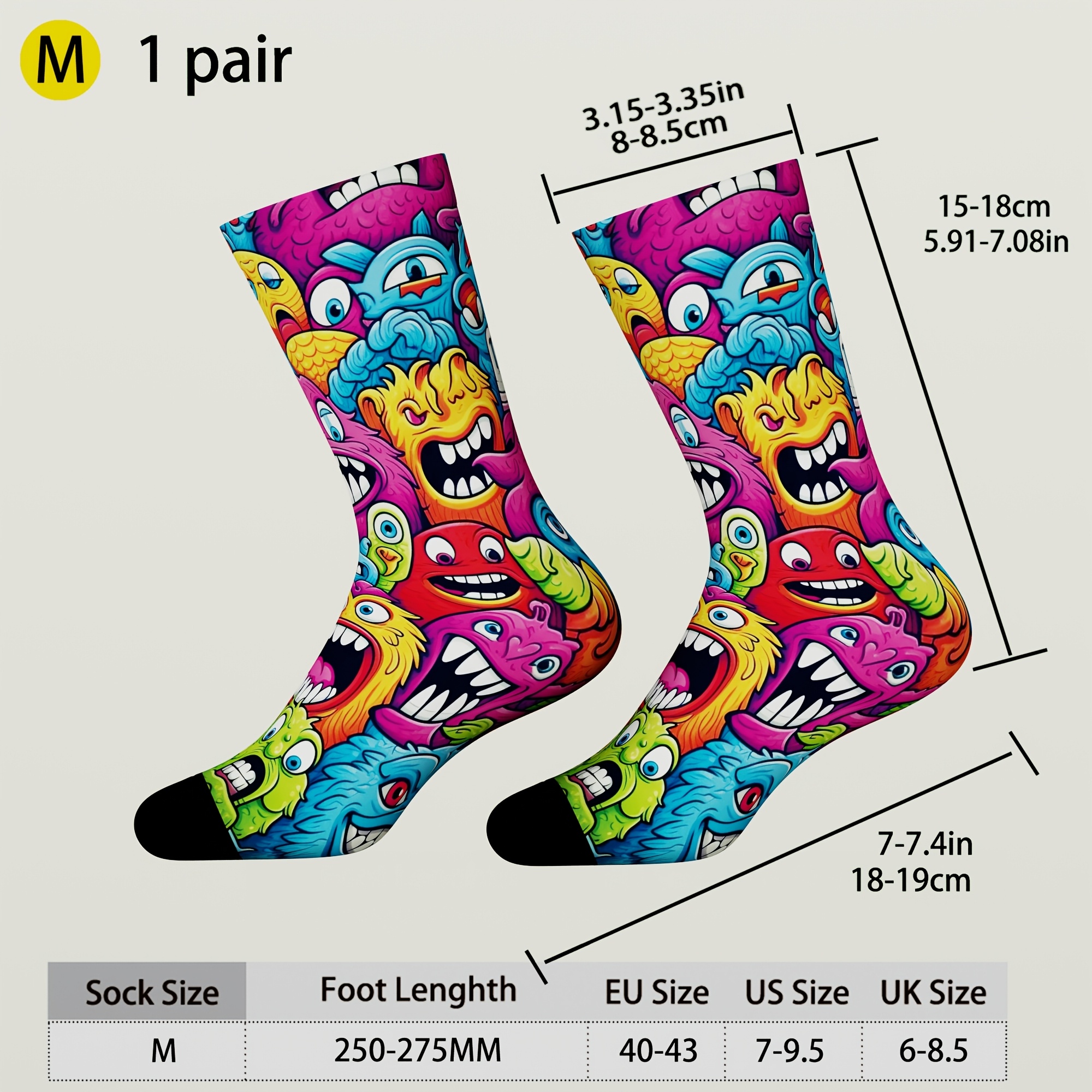 TEMU A Pair Of Men's Socks Featuring Digital Prints, Unique And Trendy Patterns, Soft And Comfortable For , , With A Non-tight Cuff, Suitable For