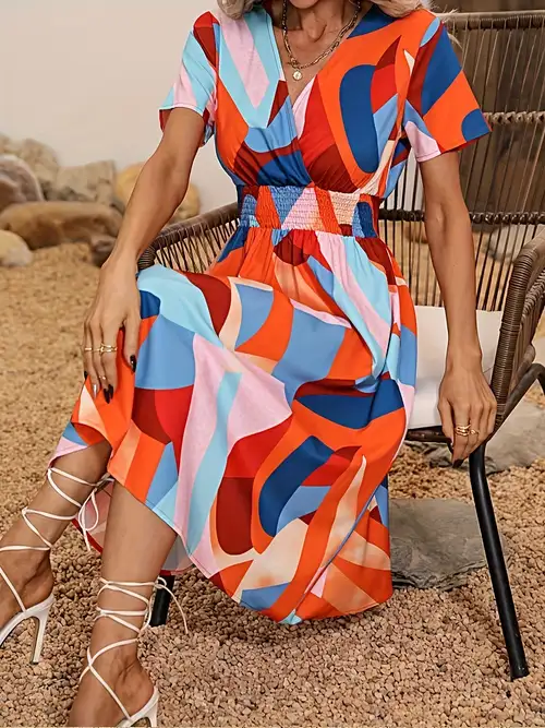 Sexy Geometric Print Asymmetrical V Neck Printed Dress Dresses Sexy Geometric Print Asymmetrical V Neck Printed Dress Dresses