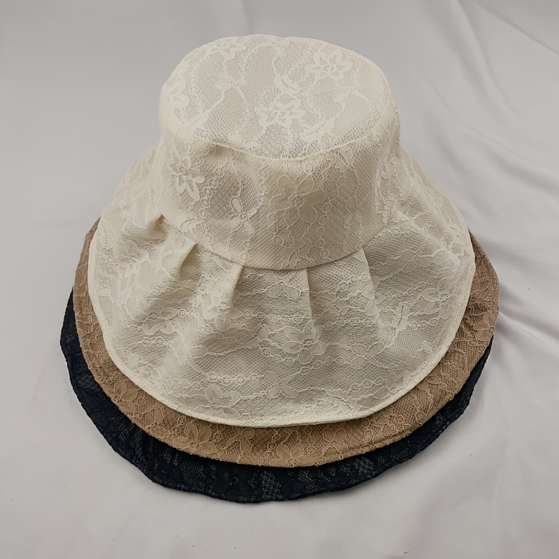 Summer Sunshade Bucket Hat With String With Wide Brim, Big Lace