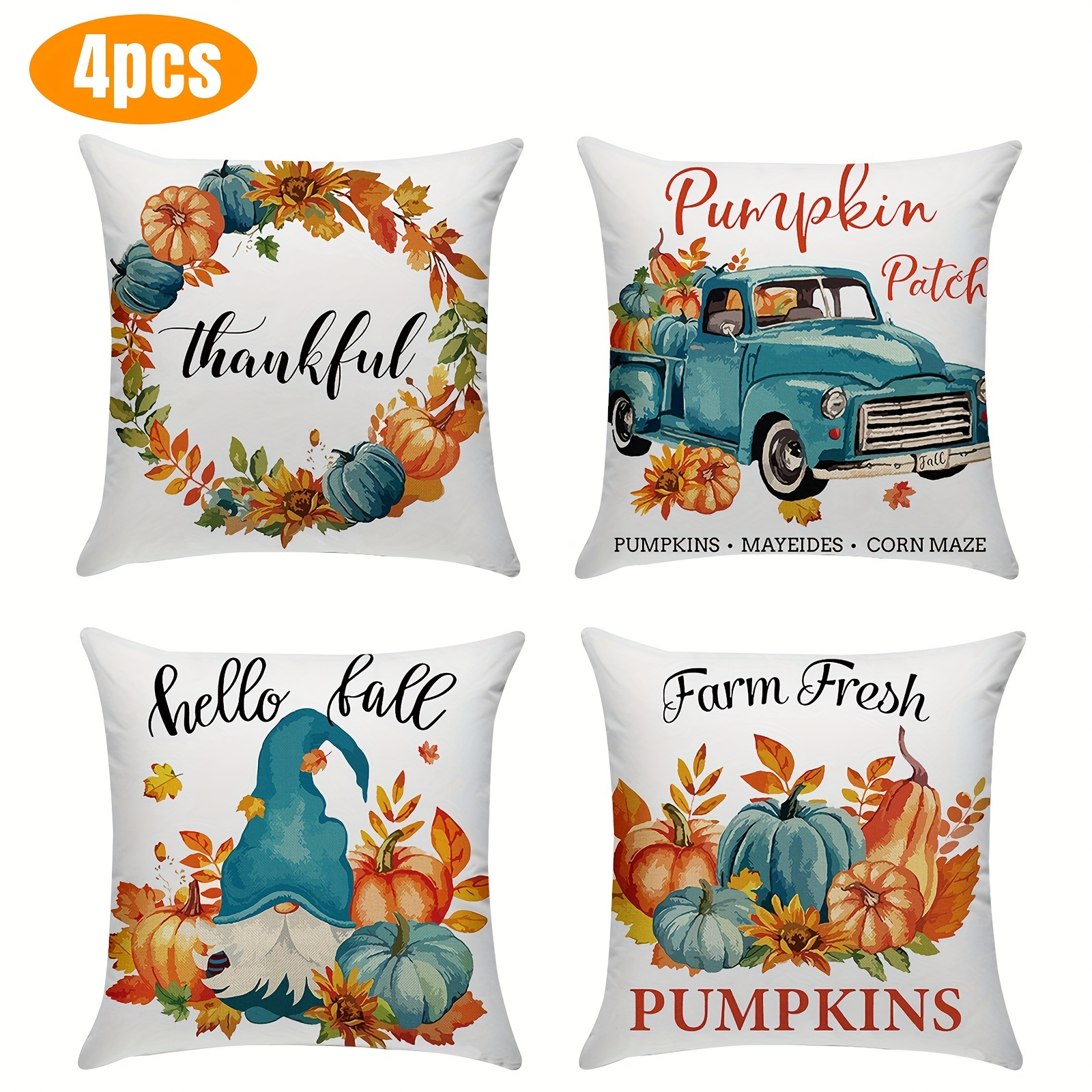 

Set Of 4 , 18x18 , Zip , Fall Pillowcase For Sofa &