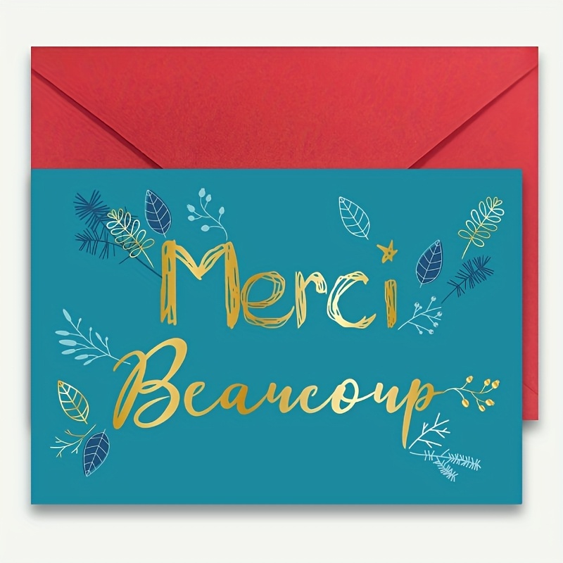 TEMU 1 Carte de remerciement française "" avec enveloppe - Design élégant, convient pour , les anniversaires et un général, carte de gratitude pour ,