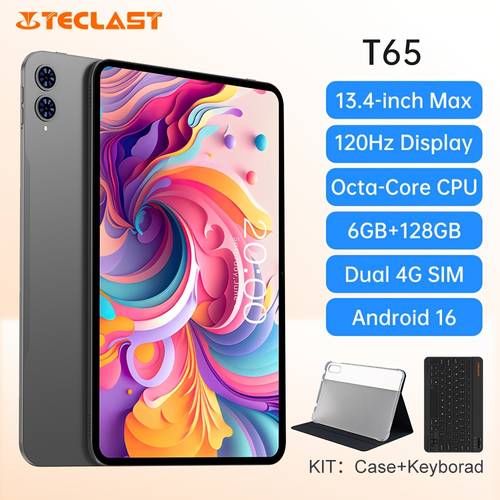 imagen del artículo tableta t65 de 13.4 pulgadas pad, 18gb de (6+12 de extensión) 128gb de rom , cpu -core con de de 120hz, soporte lte, sim, batería de 8000mah, carga tipo c, cámara de 13mp, wi-fi de banda