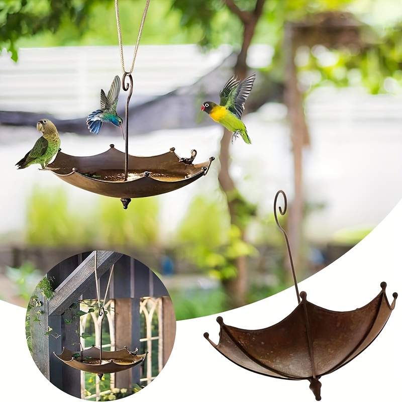 

1pc Rustic Umbrella-shaped Metal Bird Feeder Tray, Outdoor Hanging Bird Bath And Food Bowl, Decorative Garden Yard Accessory