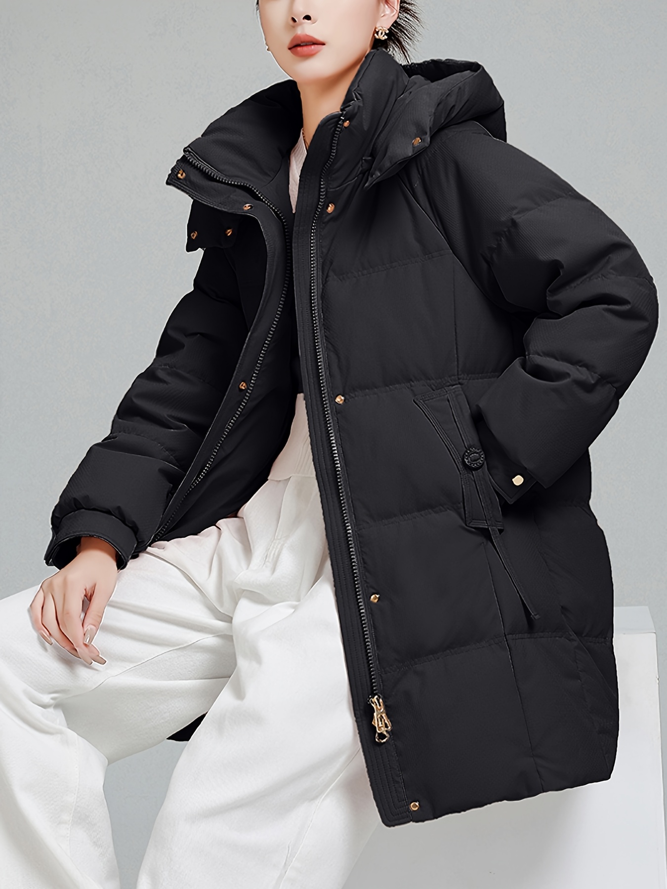 abrigo invierno mujer capucha desmontable estilo Temu Chile