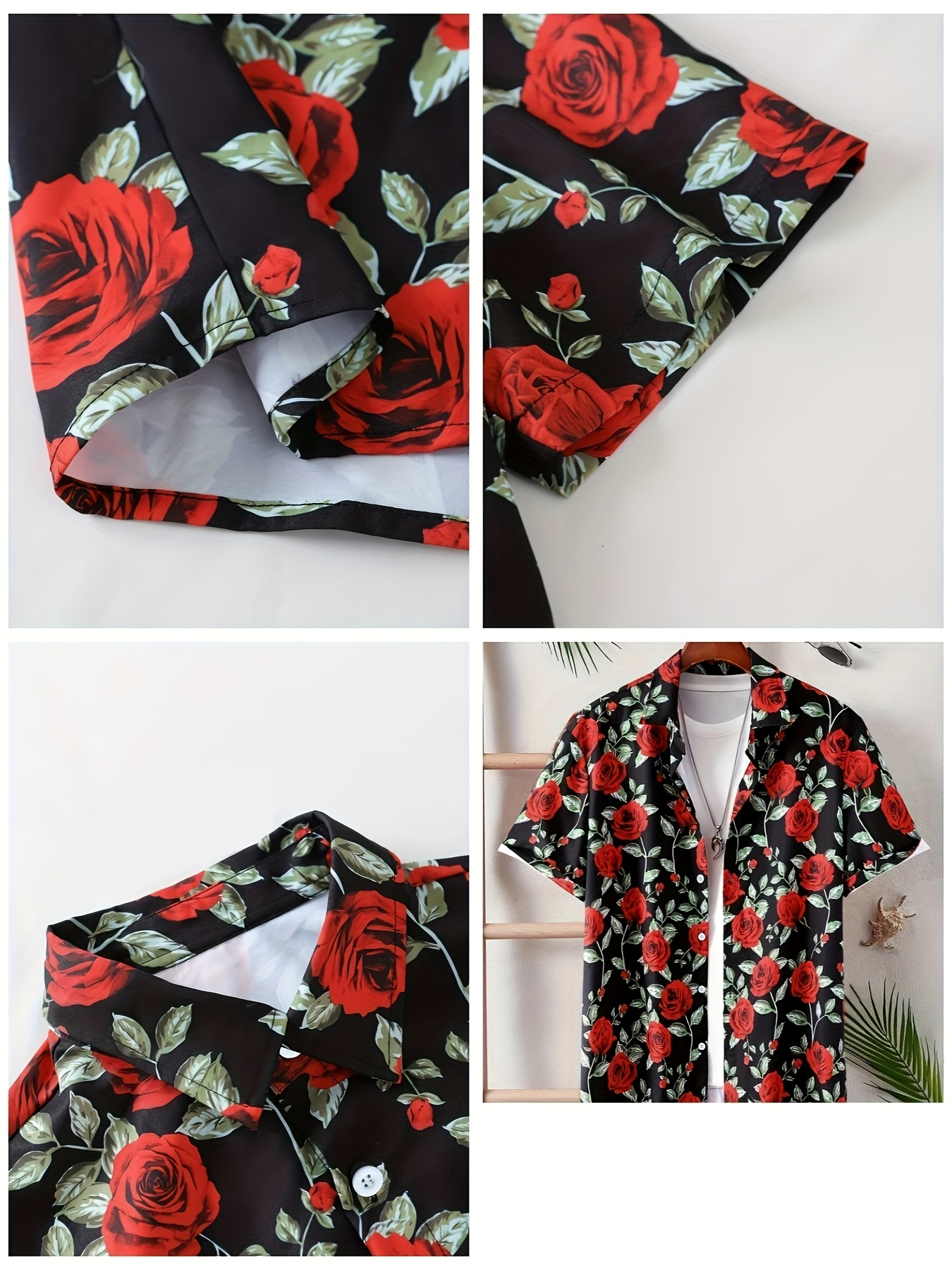 mens stylish rose botanical shirt short sleeve - Temu