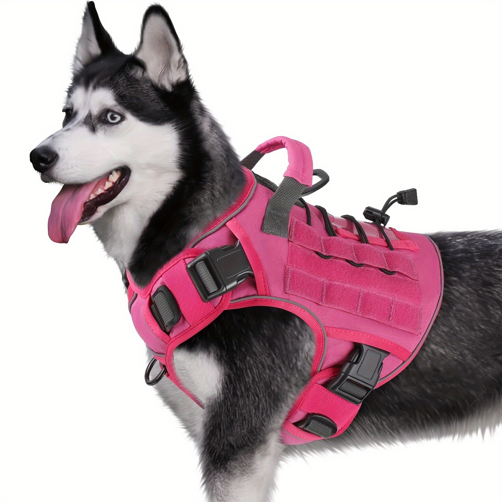 

Pink Tactical No-pull Dog Harness With Handle For Large Breeds - Adjustable Reflective K9 Vest For Labrador, Husky, German Shepherd - Polyester, Quick-release Buckles, Stainless Steel D-rings