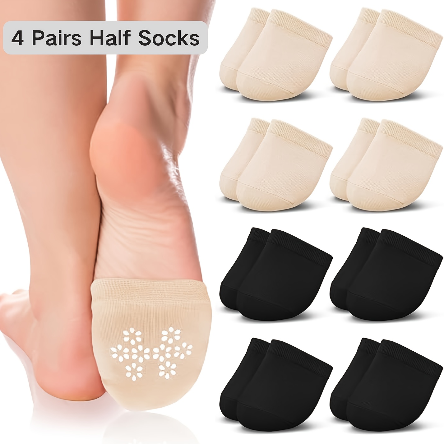 Pairs Invisible Toe Socks for Mules Clogs Non-Slip Half-Soles,  Breathable Boat Socks (Nude/*/Grey) Pack (Beige/