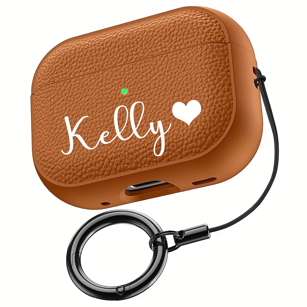 TEMU [customized]personalized Custom Luxury Name Letter Heart Customized Cover For Airpods 1 2 3 4 Pro 2 Pro 3 Lychee Pattern Tpu Earphone Case