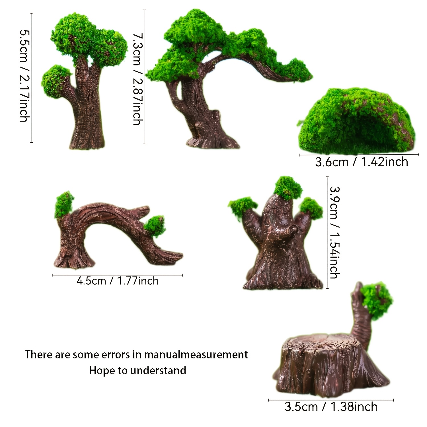 Image of 6pcs Mini Miniature Moss Dead Tree Set, Micro Landscape Resin Artificial Fake Tree Ornament, Moss Design, Realistic Texture , Suitable For Indoor And Outdoor Decoration, Fish Tanks, Flower Pots, Etc