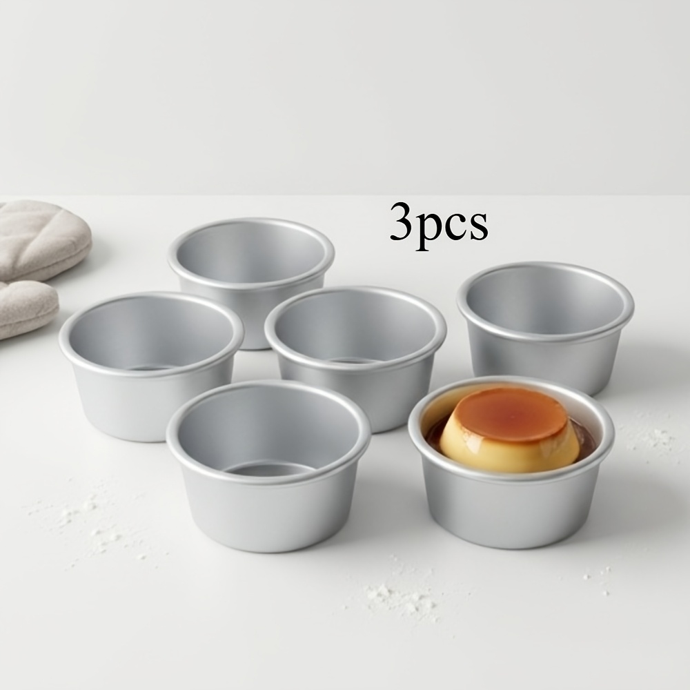 TEMU Pudding Cup Baking Mold Set - 3pcs Circular Cake Molds, Aluminum Molds, Suitable For Cupcakes, Egg, Cheese Desserts, Suitable For Ovens And