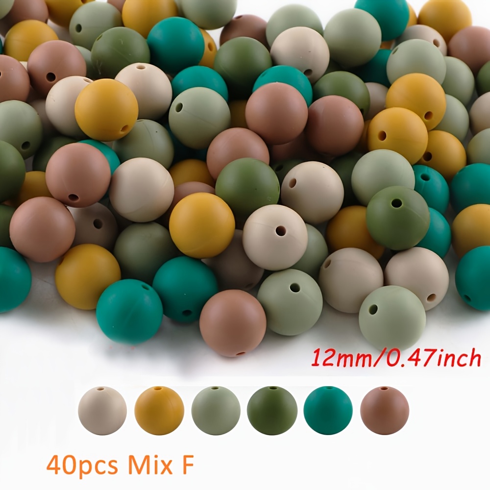 TEMU 40 cuentas de silicona, abalorios y accesorios, cuentas de silicona de 12 mm , de 6 colores, adecuadas para hacer joyería DIY como pulseras,