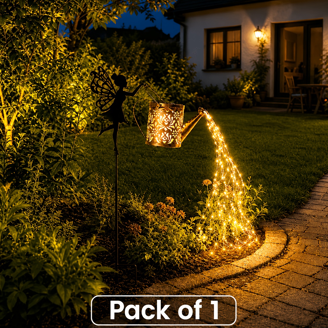 Image of Watering Can Solar Lights Outdoor With Hooks, Ip44 Solar Fairy Garden Lights, Hanging Solar Lanterns, Led Waterfall Lights For Yard Pathway Balcony Patio Lawn Decor 1/2pcs