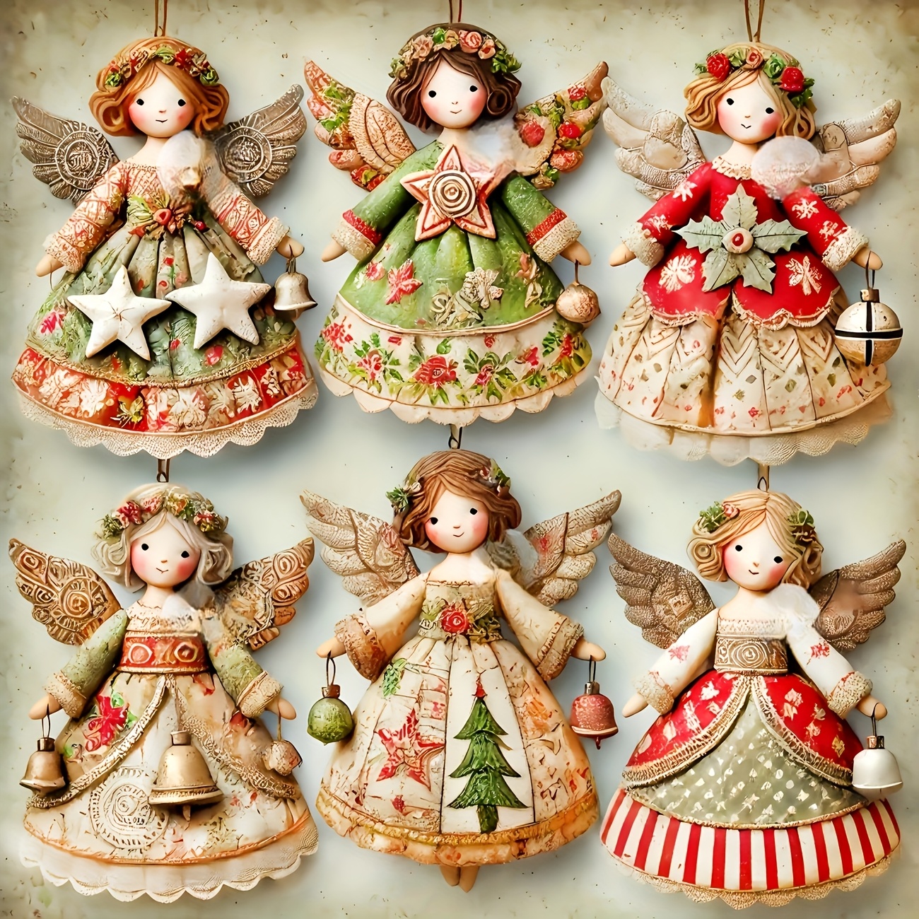 10pcs handmade vintage wooden angel ornaments red flat christmas decor with floral and star patterns suitable for trees homes parties and holiday gifts festive atmosphere ornaments christmas tree decorations wood construction christmas ornaments