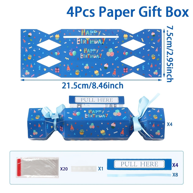 E-shop Geschenk für Sie/Ihn 4-tlg. blaue Geburtstags-Süßigkeiten- & Geldbox, geeignet für Geldgeschenke, Überraschungs-Geschenkbox mit farbigen