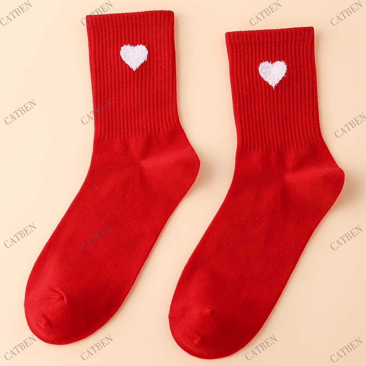TEMU 1 Pairs Love Heart Socks Women Socks Soft Breathable Casual Sock Red Socks Novelty Socks Comfortable Footwear Quality Fabric Spring Summer Socks