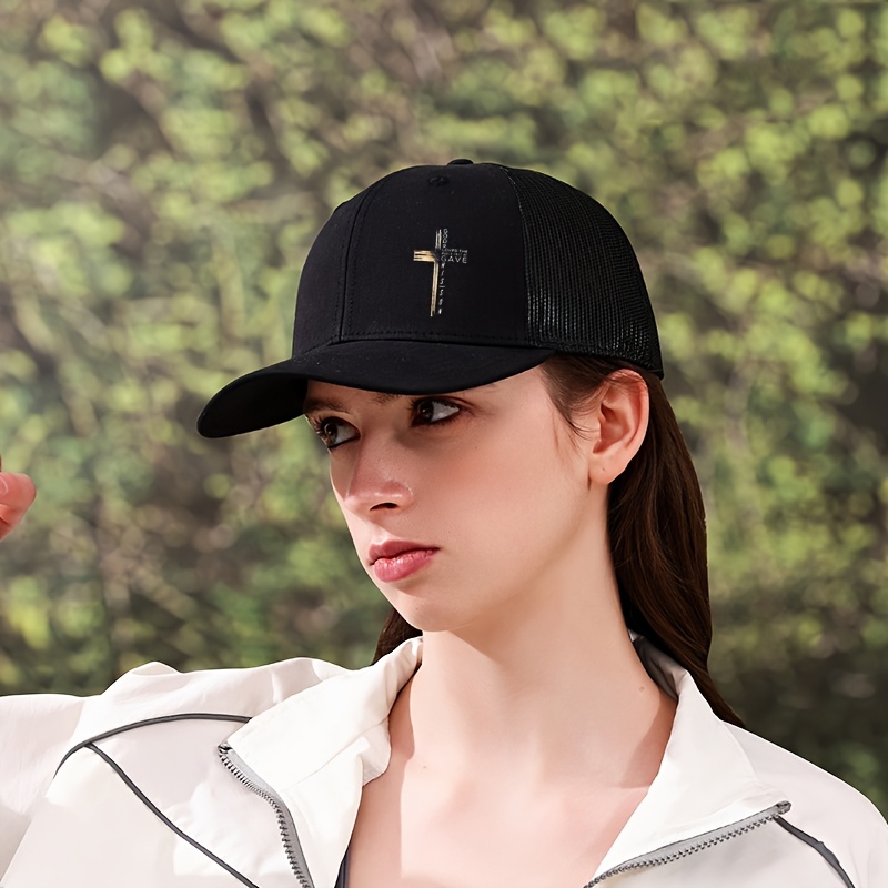 item picture adjustable unisex cross letter print cap breathable and lightweight   outdoor   and hiking   in multiple colors
