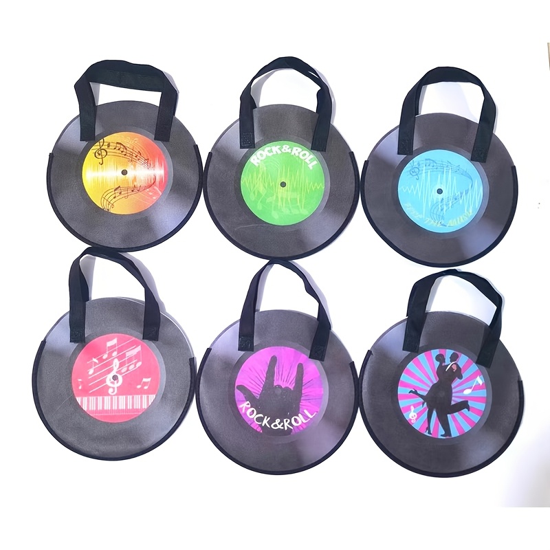TEMU Cadeau 2026 pour Elle/Lui : Lot de 6 Sacs Non Tissés Musique Rock - Sacs Cadeaux Réutilisables sur le Thème du Disque Vinyle, Style Vintage