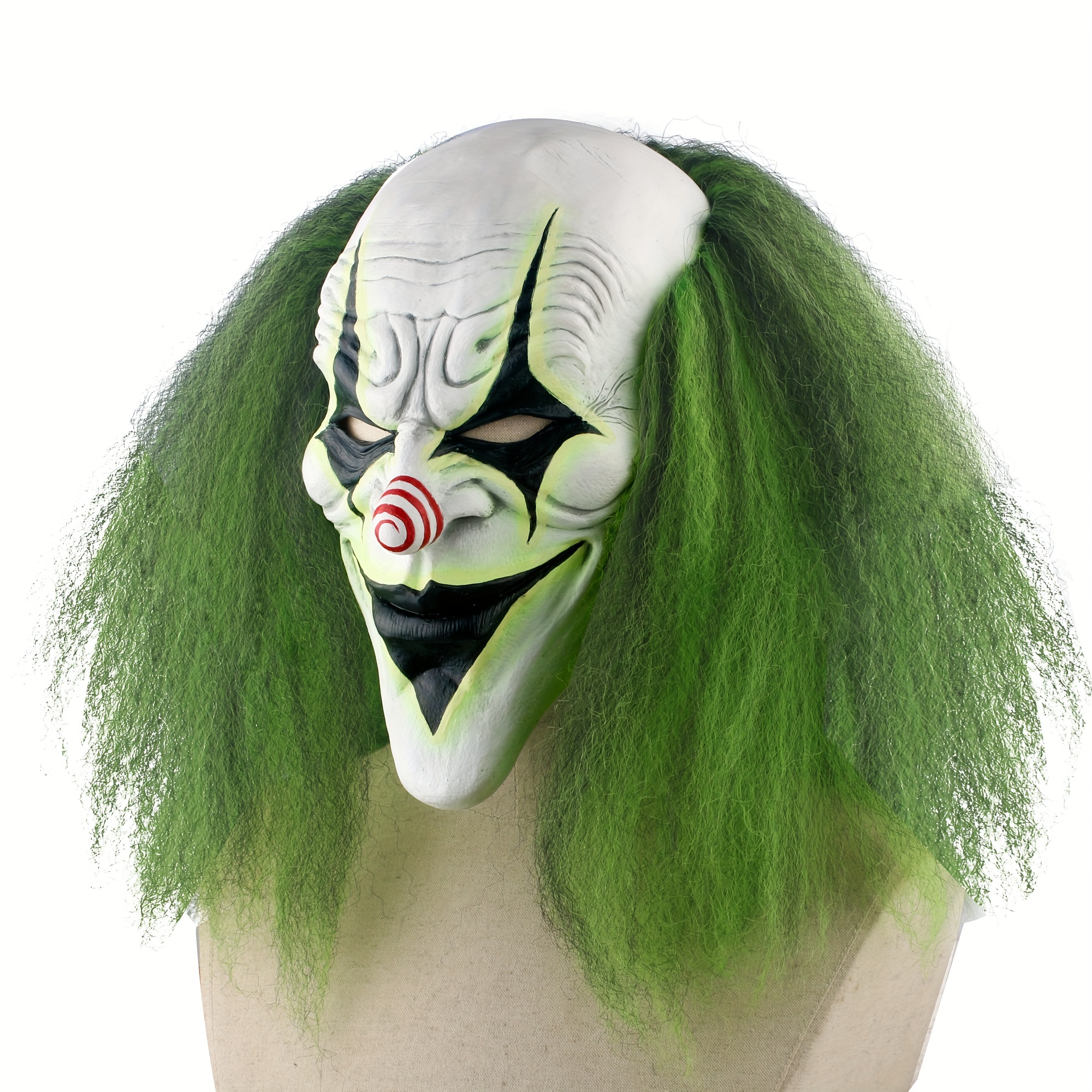 1pc Clown Mask With Green Wig For Halloween, Adult Creepy Costume Masks