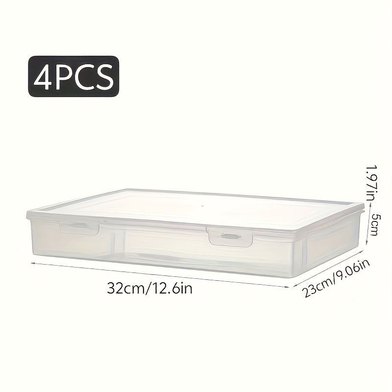 E-shop Set mit 4 transparenten Aufbewahrungsboxen in A4-Größe aus Kunststoff mit Klappdeckel - Robuste Schreibtisch-Organizer, geeignet für Büro- und
