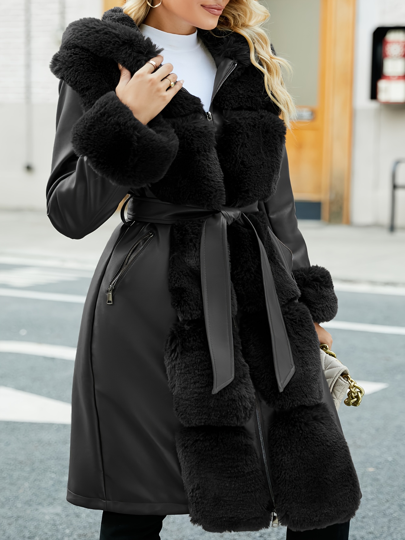 veste à capuche en cuir pu fausse fourrure femmes Temu Switzerland