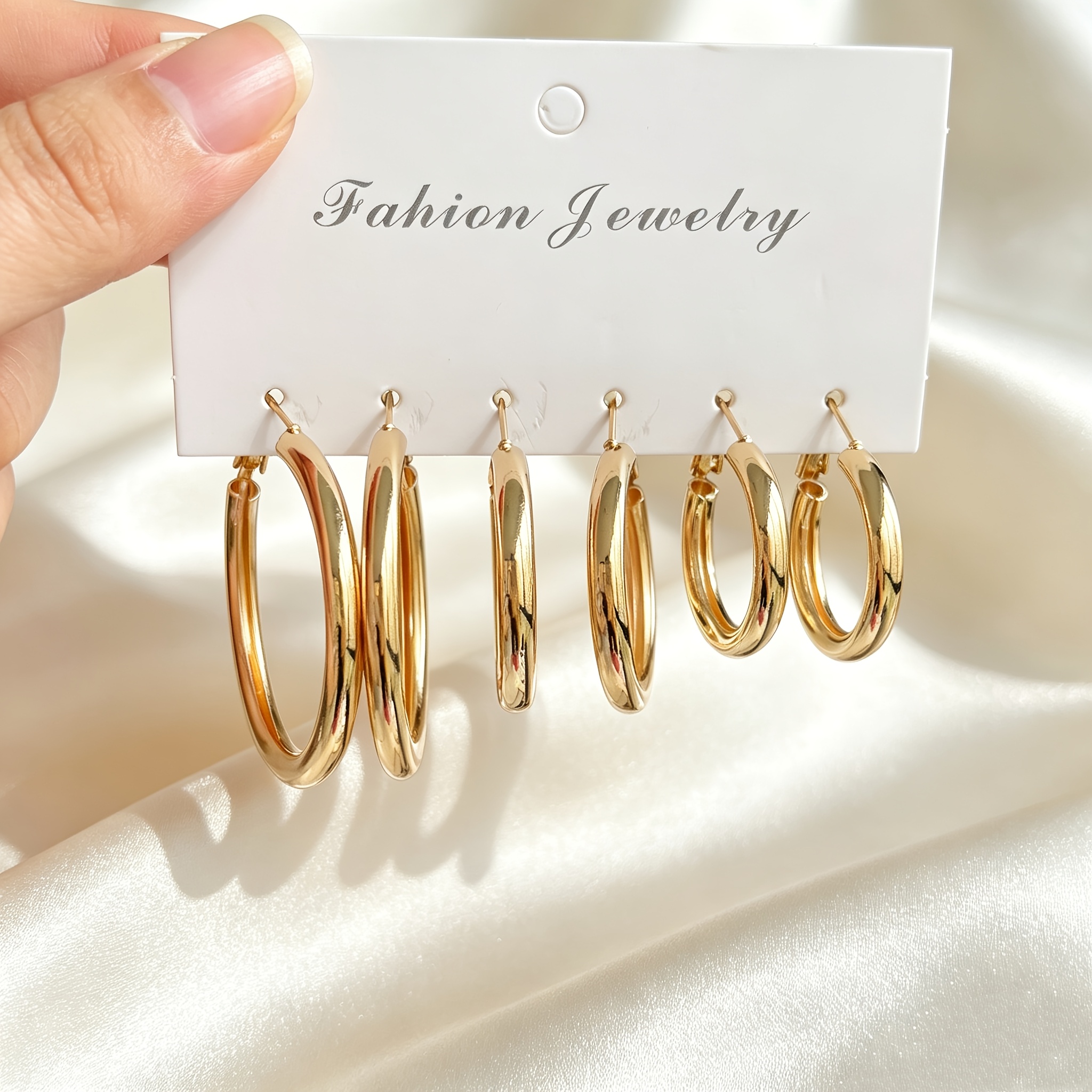 TEMU Lot de 6 boucles d'oreilles créoles plaquées pour femme, grands et petits créoles à tube creux, clous d'oreilles créoles bohèmes minimalistes