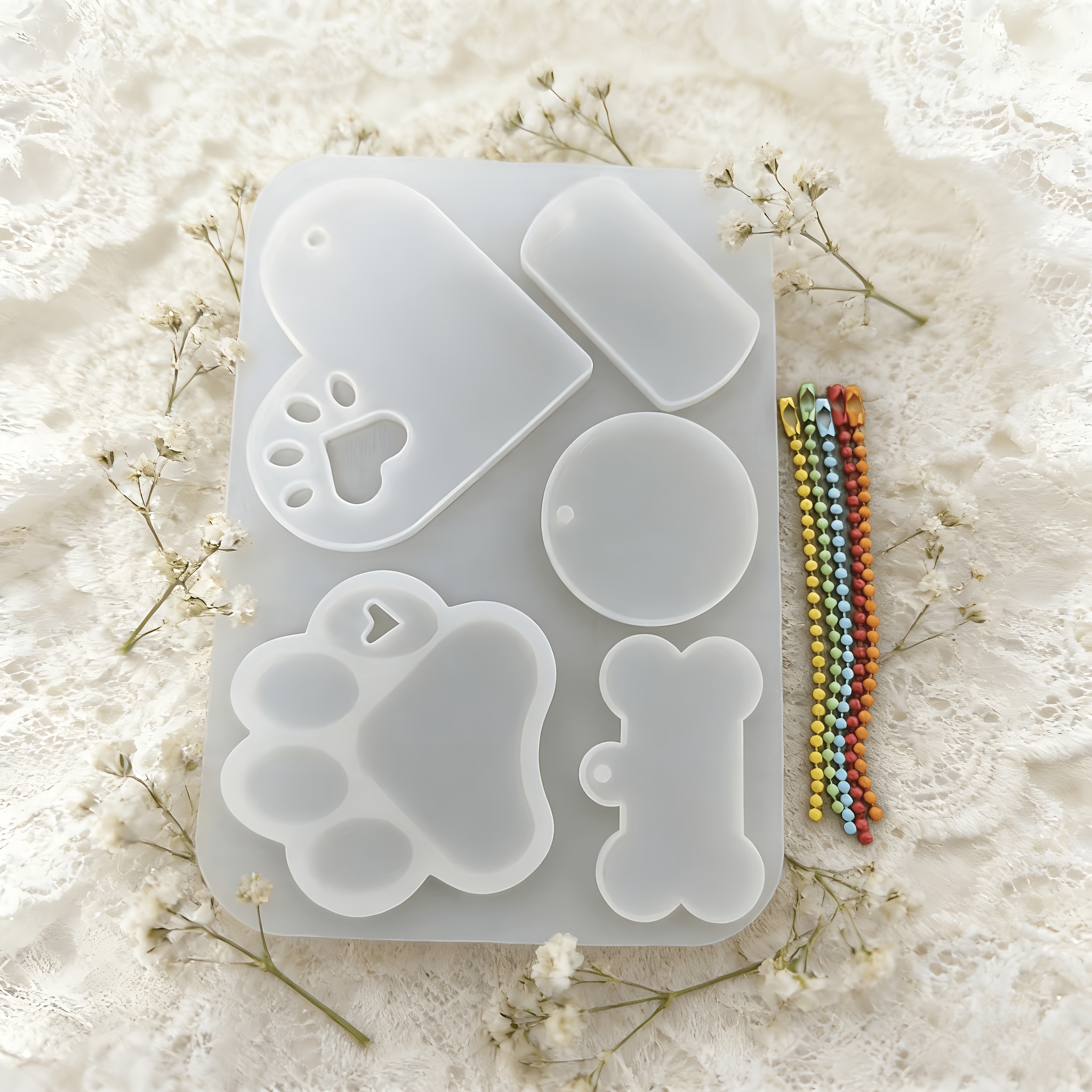 TEMU Lot de 6 moules en silicone et résine pour bricolage, moules en silicone pour médaille pour animal de compagnie, cœur, , pendentif os rond en