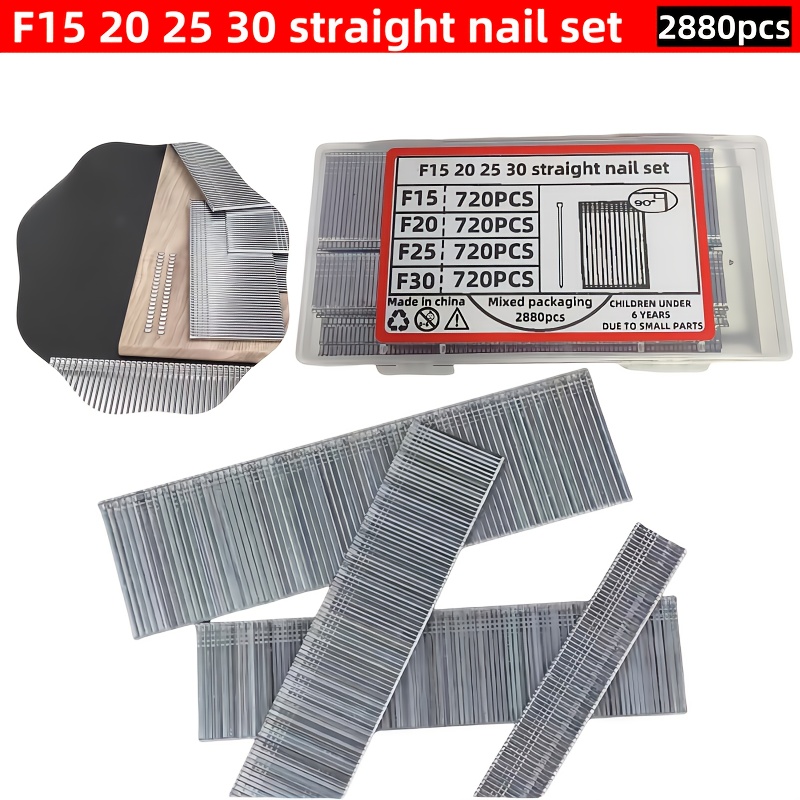 Image of 2880pcs18ga Nail Combination Set, Suitable For F30/f32 Nail Gun-f15/f20/f25/f30 Combination Package, Woodworking And Home Decoration Fasteners, Diy And Professional Woodworking Nails