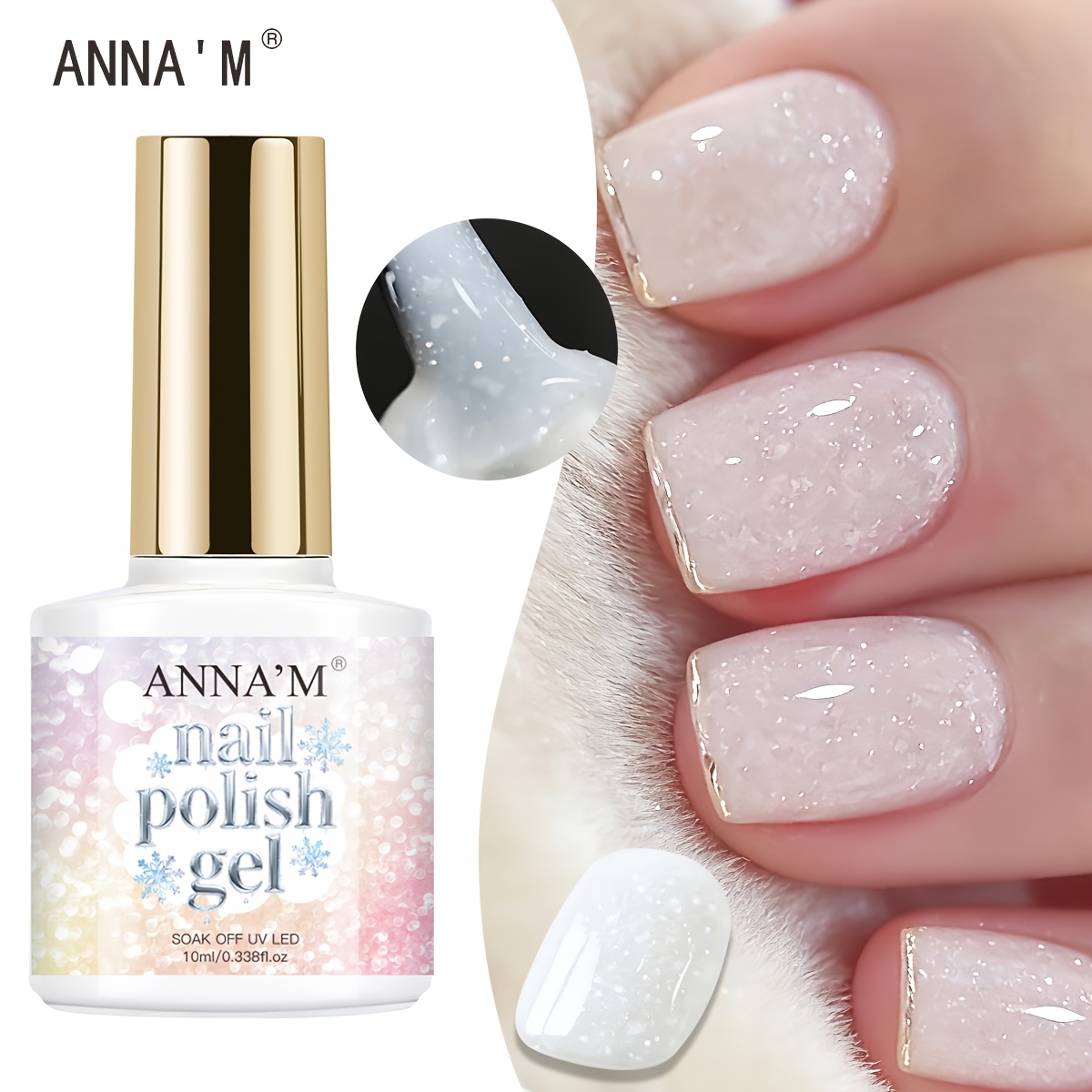Image of Snowy Glitter Gel Nail Polish - 10ml White And Pink Long-lasting Semi-permanent Gel Nails With Sparkling Glitter End, Alcohol-free And For Finger Nail Trimming, Nail At Home, Manicure, Trendy Nail Art