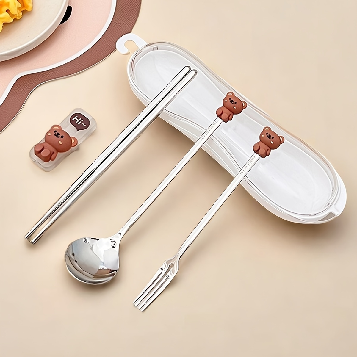 portable durable cute cartoon dinnerware   chopstick set with box reusable   steel cutlery set suitable for students adults use in   office outdoor travel picnic Product details 7