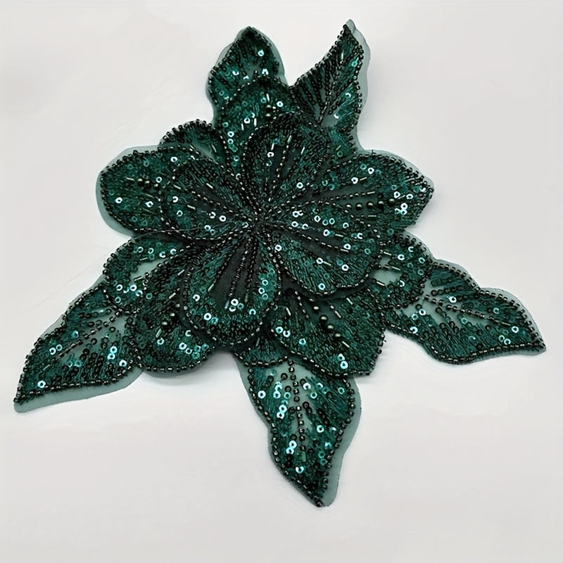 TEMU Nouveau Corsage en Tissu à Trois Couches Multicolore avec Fleurs en Perles Tridimensionnelles, Paillettes et Feuilles Pointues - Autocollants