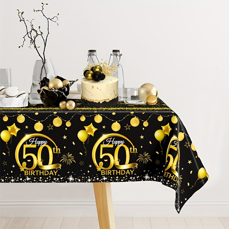 

Elegant Black & Gold Birthday Tablecloth - Perfect For 18th, 30th, 40th, 50th Celebrations | Disposable Rectangular Party Decor