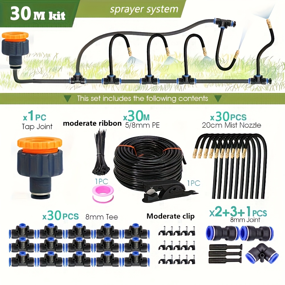 E-shop 15M-10M Flexibles Sprühset mit 8mm Schlauch für Garten-Bewässerungssystem, geeignet zur Kühlung von Pflanzen